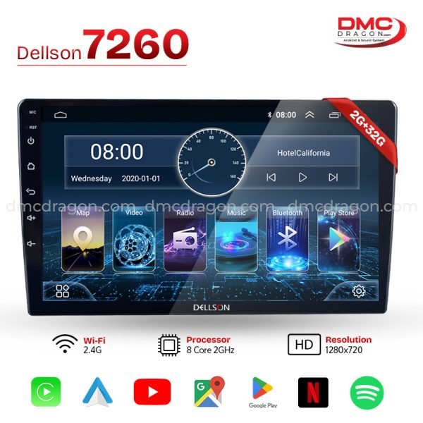 Dellson 7260 Android Car LCD Panel & Head Unit 2GB+32GB