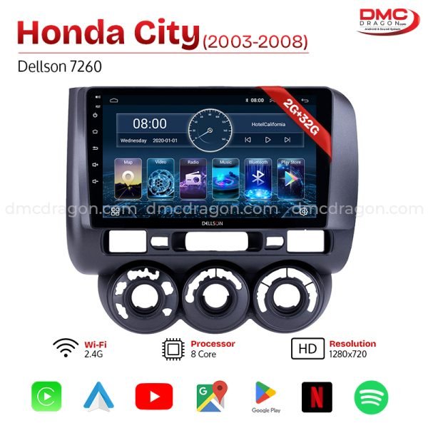 Honda City 2003-09 Dellson 7260 Android Car LCD Panel 2GB+32GB
