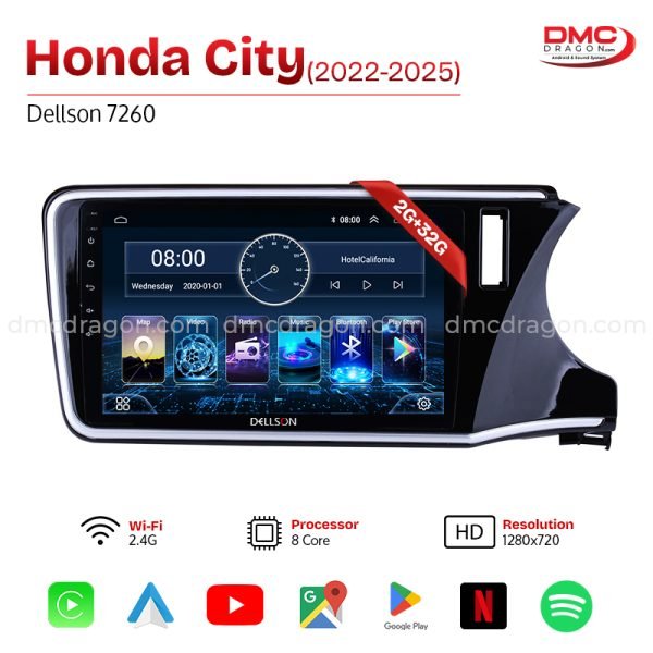 Honda City 2022-25 Dellson 7260 Android Car LCD Panel 2GB+32GB