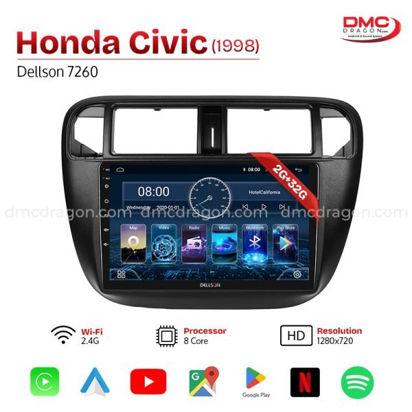 Honda Civic 1996-2000 Dellson 7260 Android Car LCD Panel 2GB+32GB