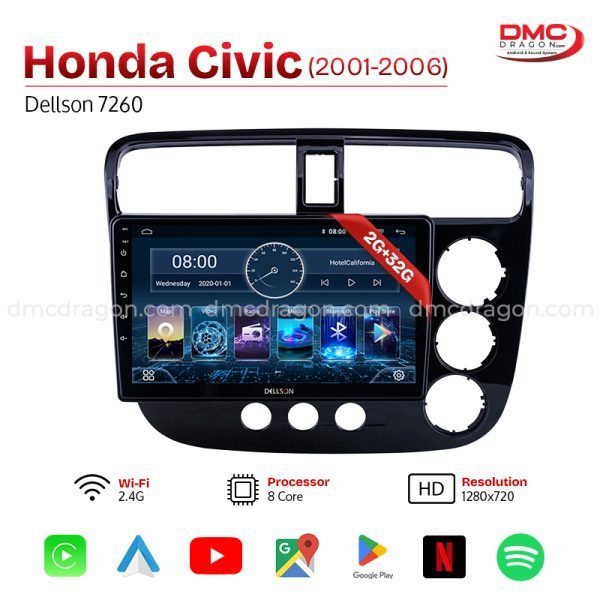 Honda Civic 2002-2006 Dellson 7260 Android Car LCD Panel 2GB+32GB