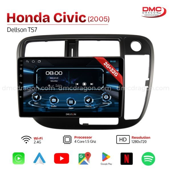 Honda Civic 1998 - 2000 Dellson TS7 Android Car LCD Panel 2GB+32GB