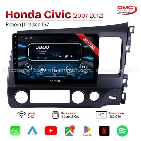 Honda Civic 2007-2012 Reborn Dellson TS7 Android Car LCD Panel 2GB+32GB