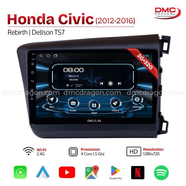 Honda Civic 2012-16 Rebirth Dellson TS7 Android Car LCD Panel 2GB+32GB