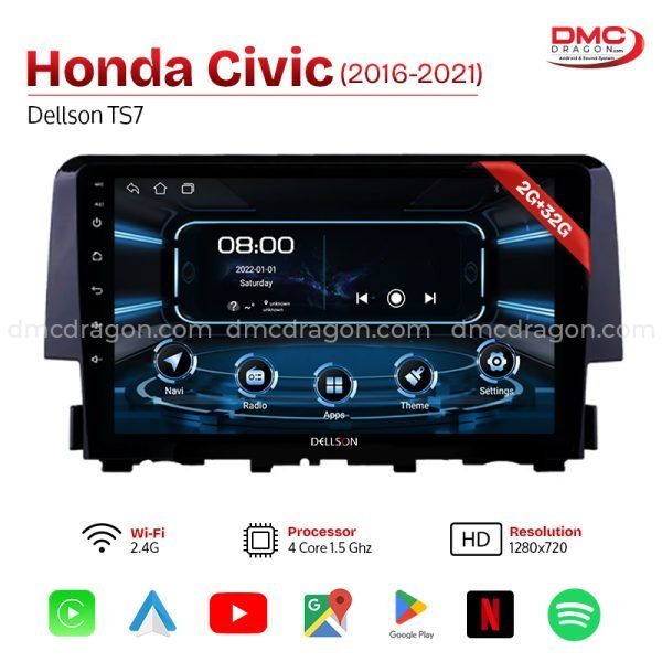 Honda Civic 2016-2021 Dellson TS7 Android Car LCD Panel 2GB+32GB
