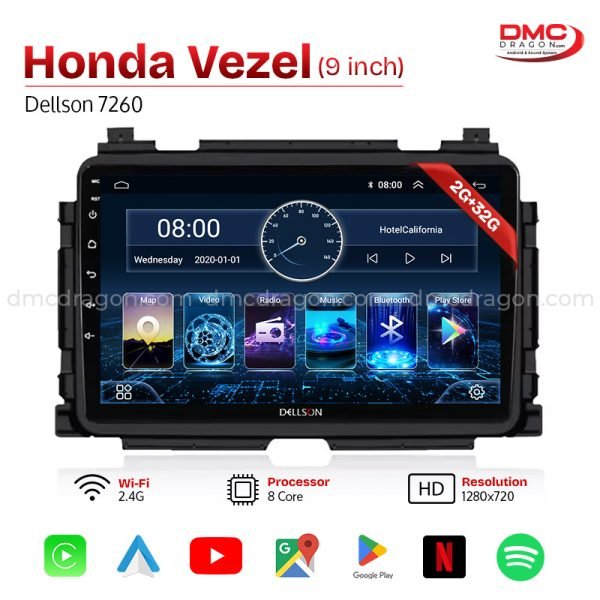 Honda Vezel Dellson 7260 Android Car LCD Panel 2GB+32GB — 9in Screen