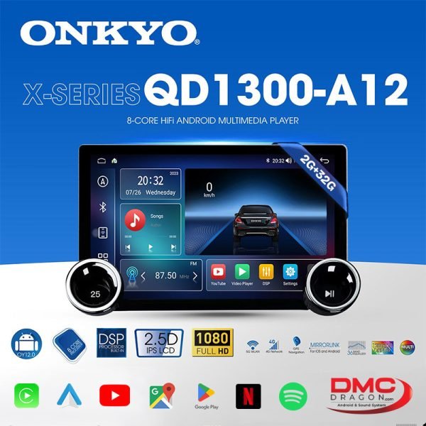 Onkyo Diamond 2K X-QD 1300-A12 HiFi Android Multimedia CarPlay 11.5in Fits in all Cars