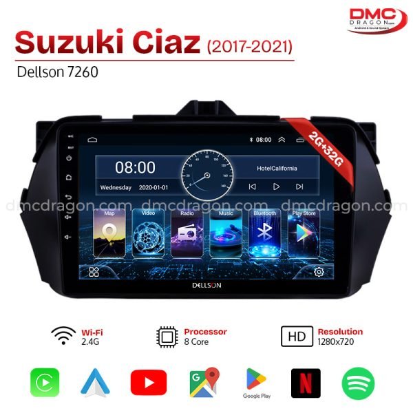 Suzuki Ciaz 2017-2021 Dellson 7260 Android Car LCD Panel 2GB+32GB