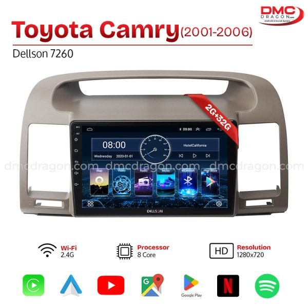 Toyota Camry 2001-2006 Dellson 7260 Android Car LCD Panel 2GB+32GB