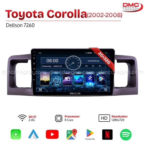 Toyota Corolla 2002-2008 Dellson 7260 Android Car LCD Panel 2GB+32GB