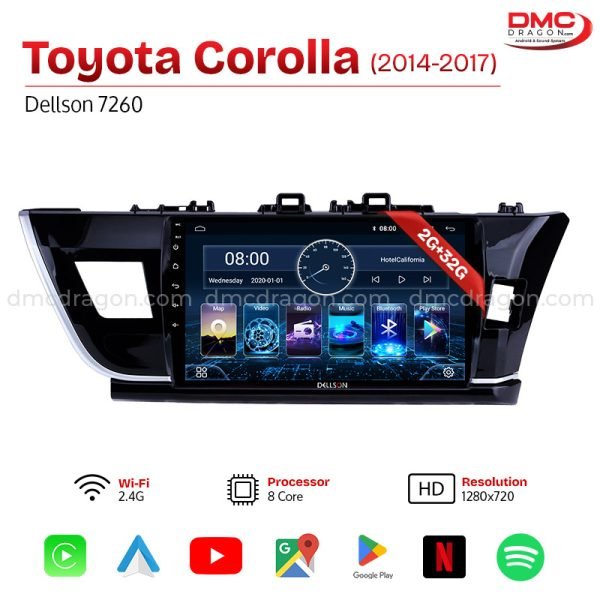 Toyota Corolla 2014-2017 Dellson 7260 Android Car LCD Panel 2GB+32GB