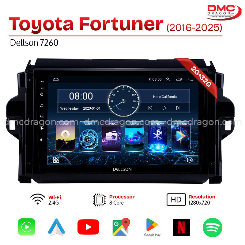 Toyota Fortuner 2016-2025 Dellson 7260 Android Car LCD Panel 2GB+