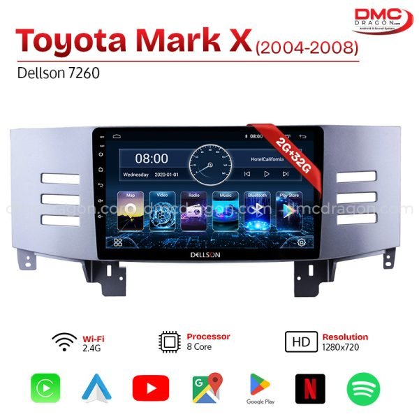 Toyota Mark X 2004-2008 Dellson 7260 Android Car LCD Panel 2GB+32GB