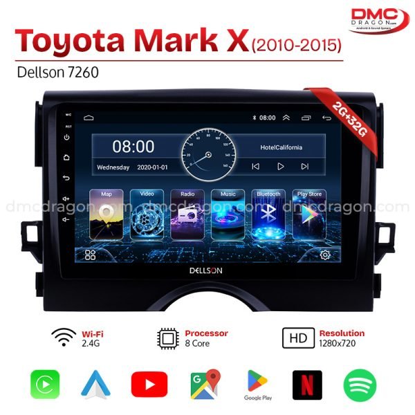 Toyota Mark X 2010-2015 Dellson 7260 Android Car LCD Panel 2GB+32GB