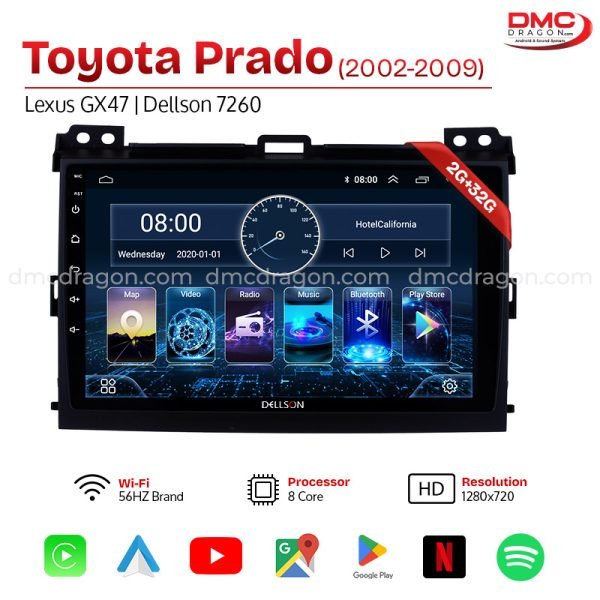 Toyota Prado 2002-2009 Dellson 7260 Android Car LCD Panel 2GB+32GB