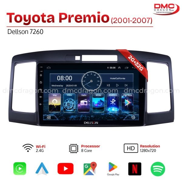 Toyota Premio 2001-2007 Dellson 7260 Android Car LCD Panel 2GB+32GB