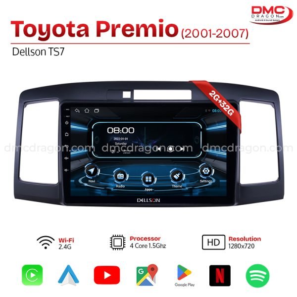 Toyota Premio 2001-2007 Dellson TS7 Android Car LCD Panel 2GB+32GB