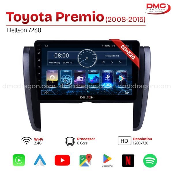 Toyota Premio 2008-2015 Dellson 7260 Android Car LCD Panel 2GB+32GB