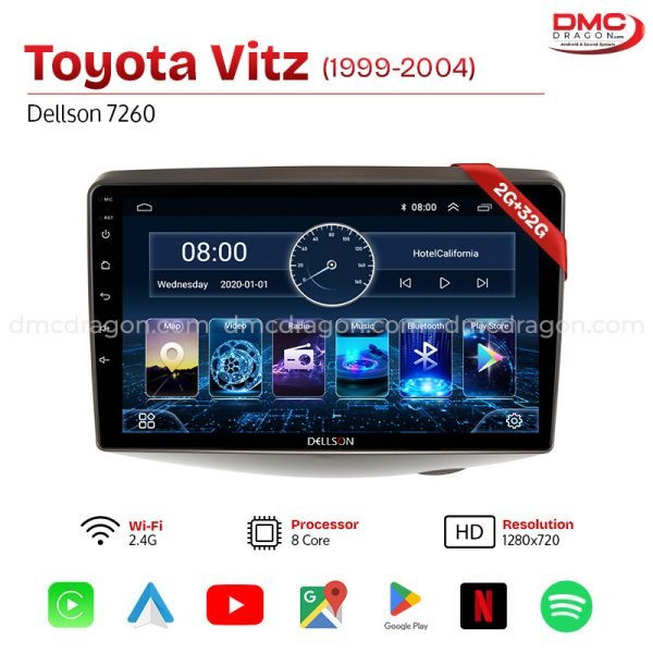 Toyota Vitz 1999-2004 Dellson 7260 Android Car LCD Panel 2GB+32GB
