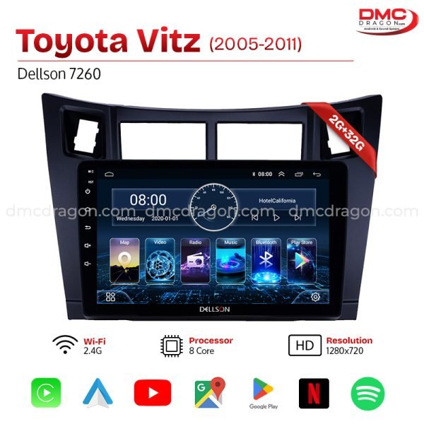 Toyota Vitz 2005-2011 Dellson 7260 Android Car LCD Panel 2GB+32GB
