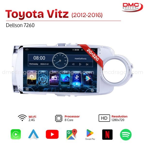 Toyota Vitz 2012-2016 Dellson 7260 Android Car LCD Panel 2GB+32GB