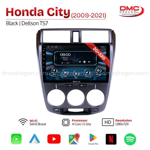Honda City 2009-21 Black Dellson TS7 Android Car LCD Panel 2GB+32GB