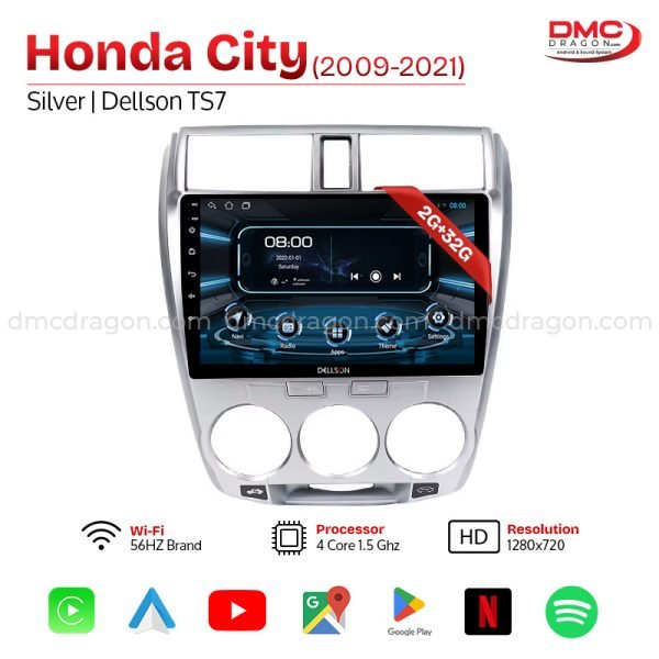 Honda City 2009-21 Silver Dellson TS7 Android Car LCD Panel 2GB+32GB