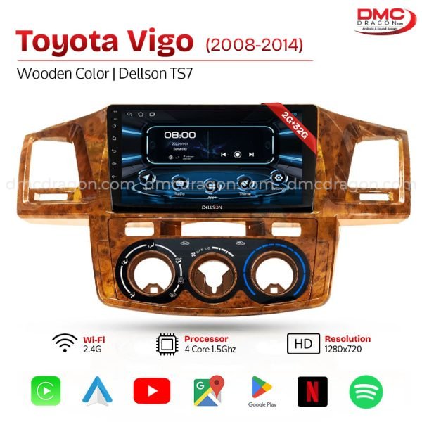 Toyota Vigo 2008-2014 Wooden Color Dellson TS7 Android Car LCD Panel 2GB+32GB