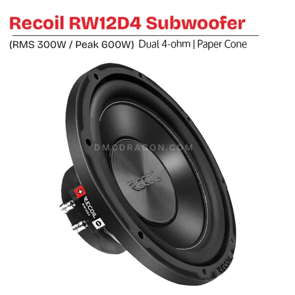 Recoil RW12D4 Echo Series 12-in Subwoofer RMS 300W / Peak 600W Power Dual 4 Ohm Voice Coil | Competition Grade Pressed Paper Cone