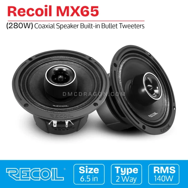 Recoil MX65 Car Coaxial Speaker Built-in Bullet Tweeters 280W Max / 180W RMS 4-Ohm 2-Way
