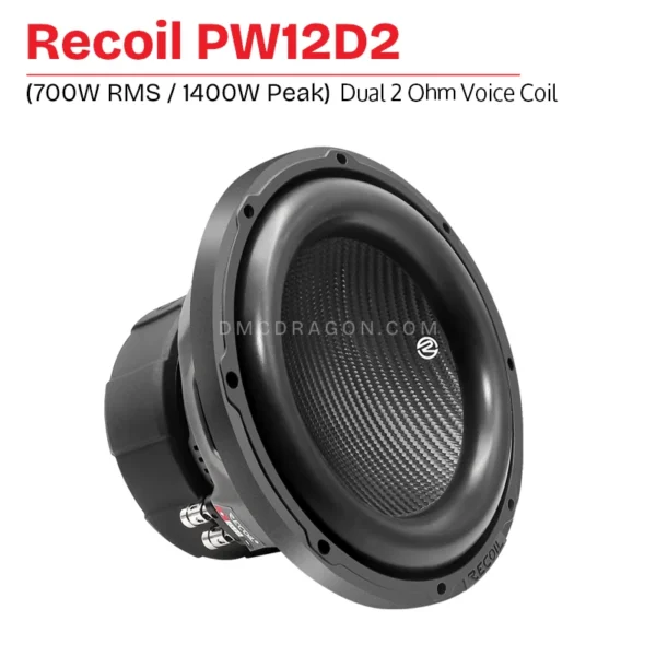Recoil PW12D2 Car Woofer 12 Inch 1400W Dual 2 Ohm Voice Coil RMS Power 700 Watts Coated 4 Layer High Temperature Voice Coil