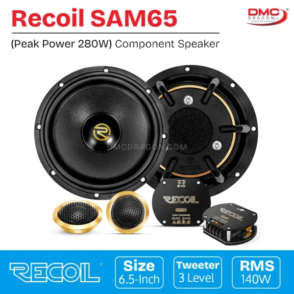 Recoil SAM65 Premium Level One Series Car Component Speaker RMS 140W / Peak 280W 2-Way