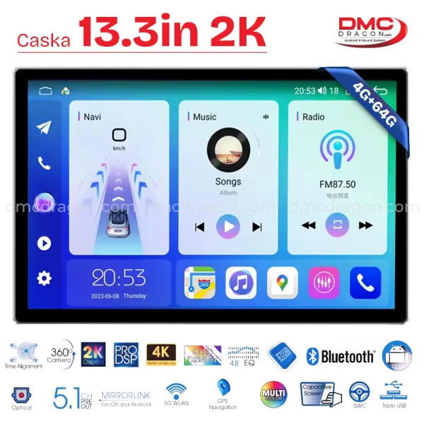 Caska 13.3 in 2K Screen LED Android CarPlay 4GB+64GB