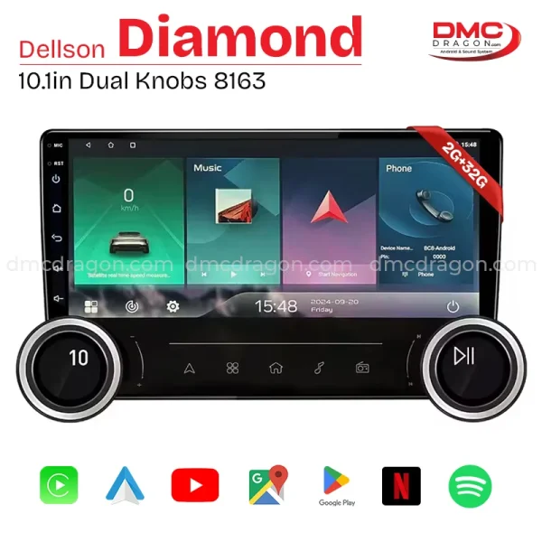 Dellson Diamond Dual Knobs Android CarPlay 10.1in Screen 2GB+32GB Fit in All Cars