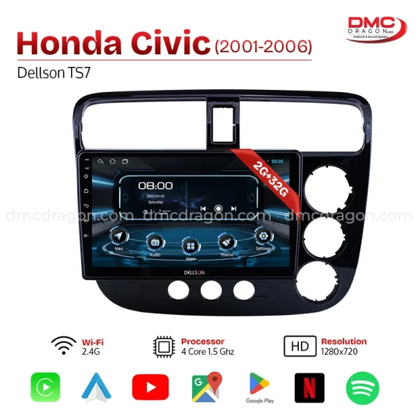 Honda Civic 2001-2006 Dellson TS7 Android Carplay Panel 2GB+32GB