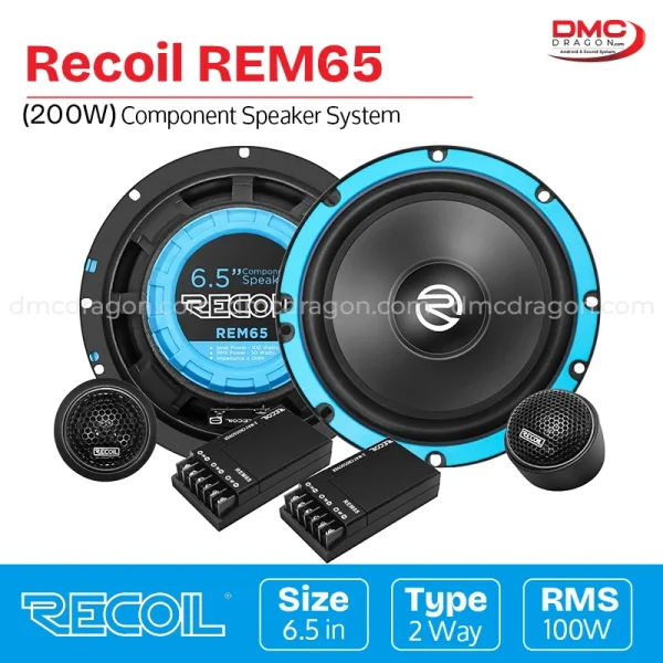 Recoil REM65 Echo Series 6.5 in Component Speaker Car Audio System 200W