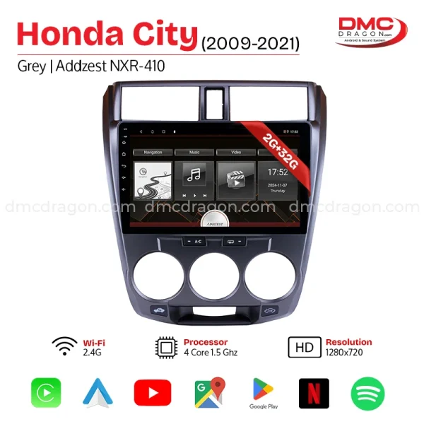 Honda City 2009-2021 Grey Addzest NXR-409/410WF Android Carplay Panel 2GB+32GB — 10in Screen
