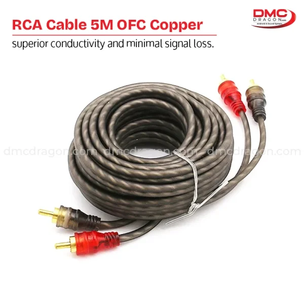 RCA Cable 5M OFC Copper | 2-Channel Amplifier RCA Plugs Audio Cord for Amplifier