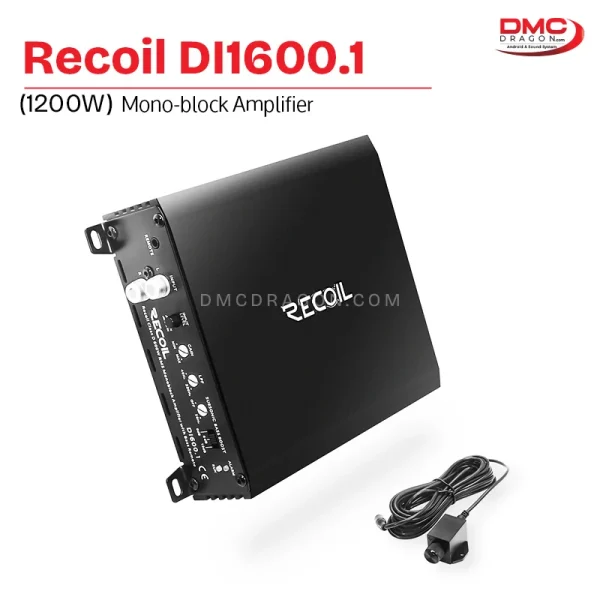 Recoil DI600.1 Car Audio Mono-block Subwoofer Amplifier 1200 Watts Max Power Remote Bass Knob Included