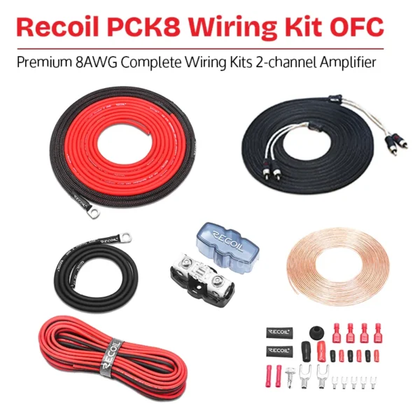 Recoil PCK8 Premium True 8 Gauge 99.99% Oxygen Free Copper OFC 2-Channel Amplifier Wiring Kit