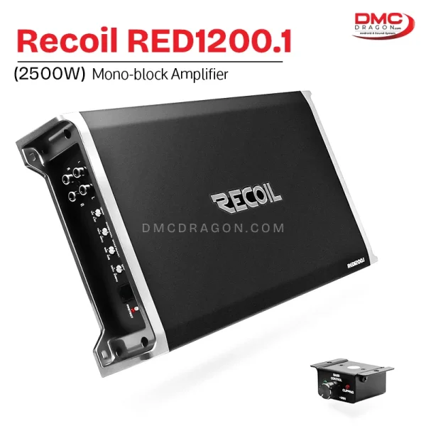 Recoil RED1200.1 Car Audio Mono-block Subwoofer Amplifier 2500W Class-D | Remote Bass Knob