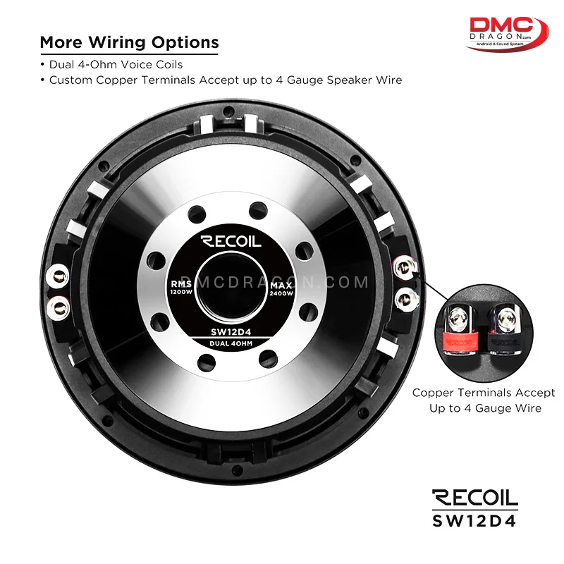 Recoil SW12D4 Dual 4-Ohm Woofer 2400W Echo Pro Series 12inch RMS