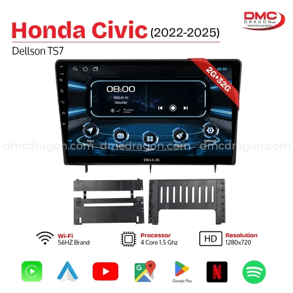 Honda Civic 2022-2025 Dellson TS7 Android Car LCD Panel 2GB+32GB — 10in Screen