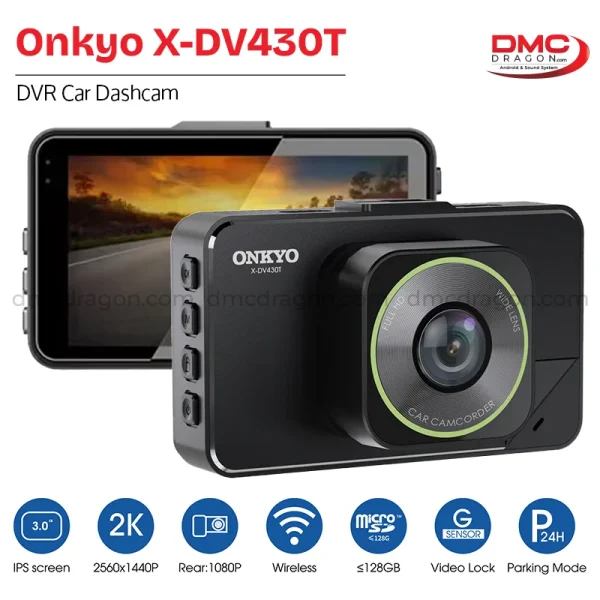 Onkyo X-DV430T Car Dashcam DVR 2K Recording 3.0 inch IPS Screen WiFi