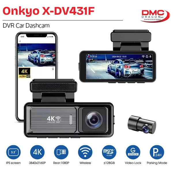 ONKYO X-DV431F Car Dashcam DVR 4K Recording 3.2-inch IPS screen WiFi