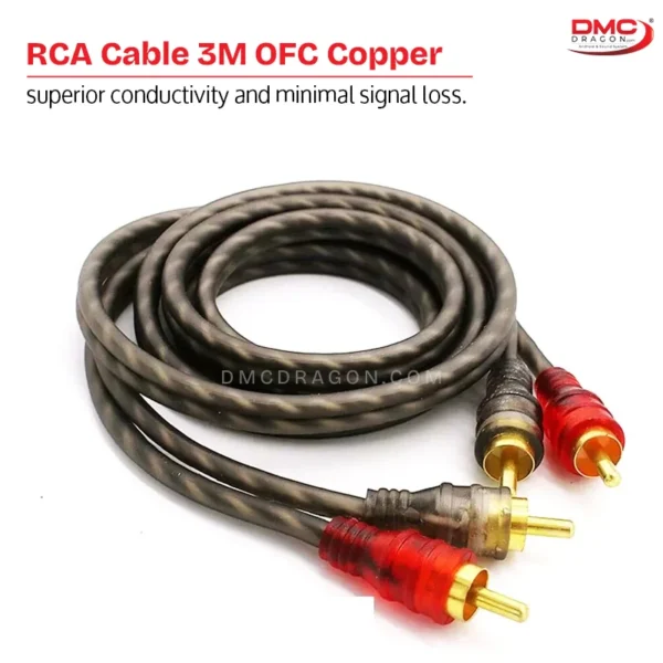 RCA Cable 3M OFC Copper | 2-Channel Amplifier RCA Plugs Audio Cord for Amplifier