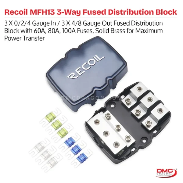 Recoil MFH13 3-Way Mini-ANL Fused Distribution Block With 60A, 80A & 100A Fuses