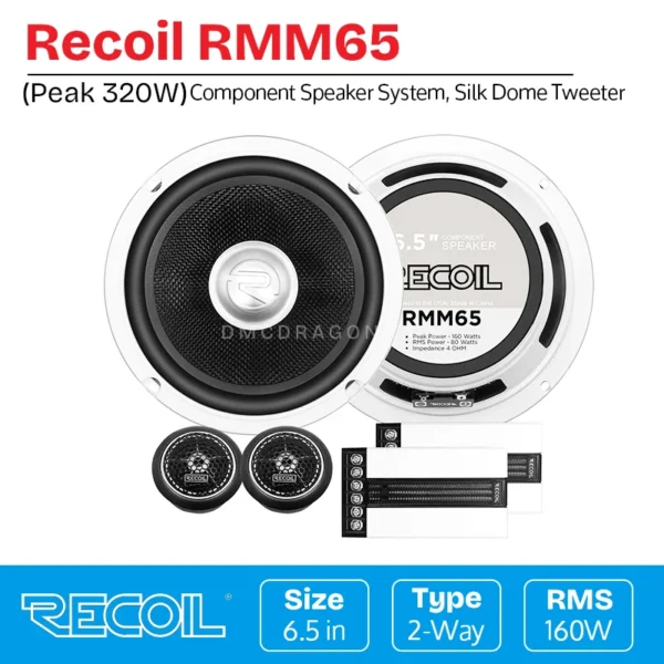 Recoil RMM65 Echo Plus Series 6.5-Inch Car Audio Component Speaker System | 1-Inch Silk Dome Tweeter
