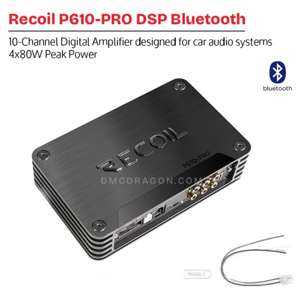 Recoil P610-PRO 10-Channel Digital Signal Processor DSP With Integrated 4-Channel Car Amplifier | 4X40W RMS / 4x80W Peak Power