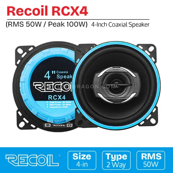 Recoil RCX4 Echo Series 4-Inch Car Audio Coaxial Speaker System | RMS 50W / Peak 100W (Pair)